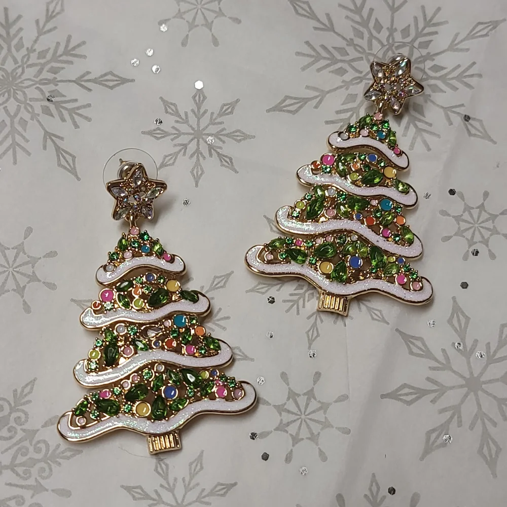 SUGARFIX by BaubleBar Pining For You Statement Earrings Pine Christmas Tree NWT